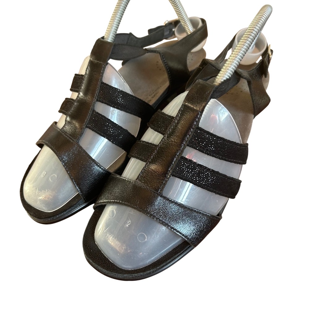 SAS Tripad Comfort Sandals Women Black Leather Strappy Wedge Slingback 9W